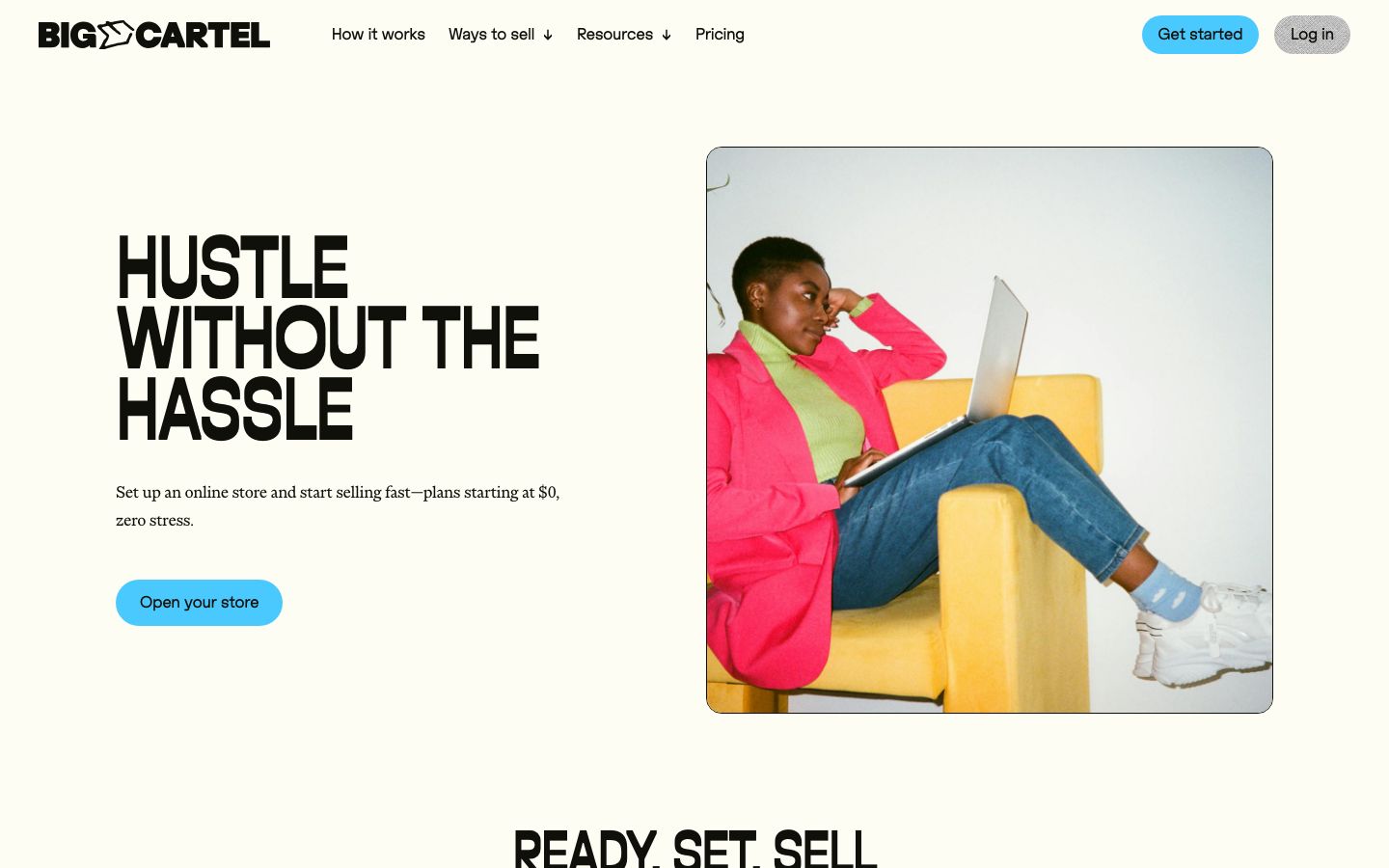 Capture d'écran du site de Big Cartel