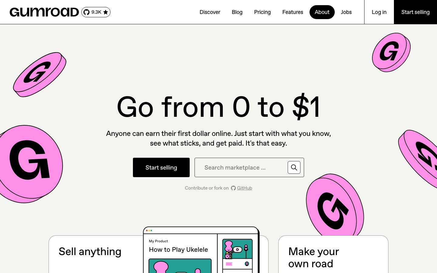 Capture d'écran du site de Gumroad