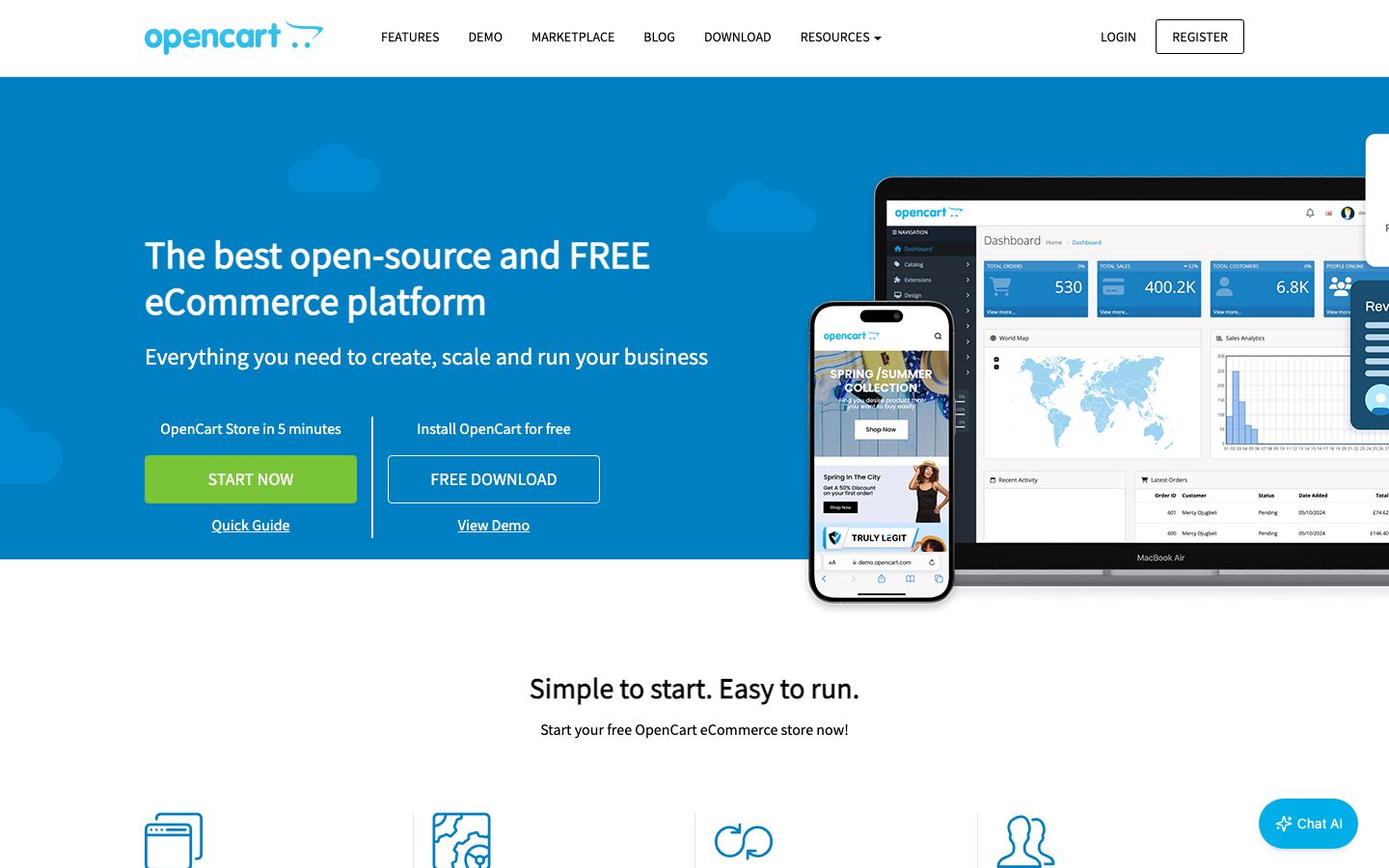 Capture d'écran du site de OpenCart