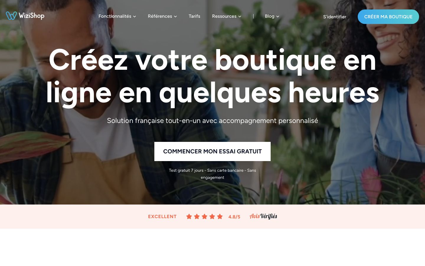 Capture d'écran du site de WiziShop